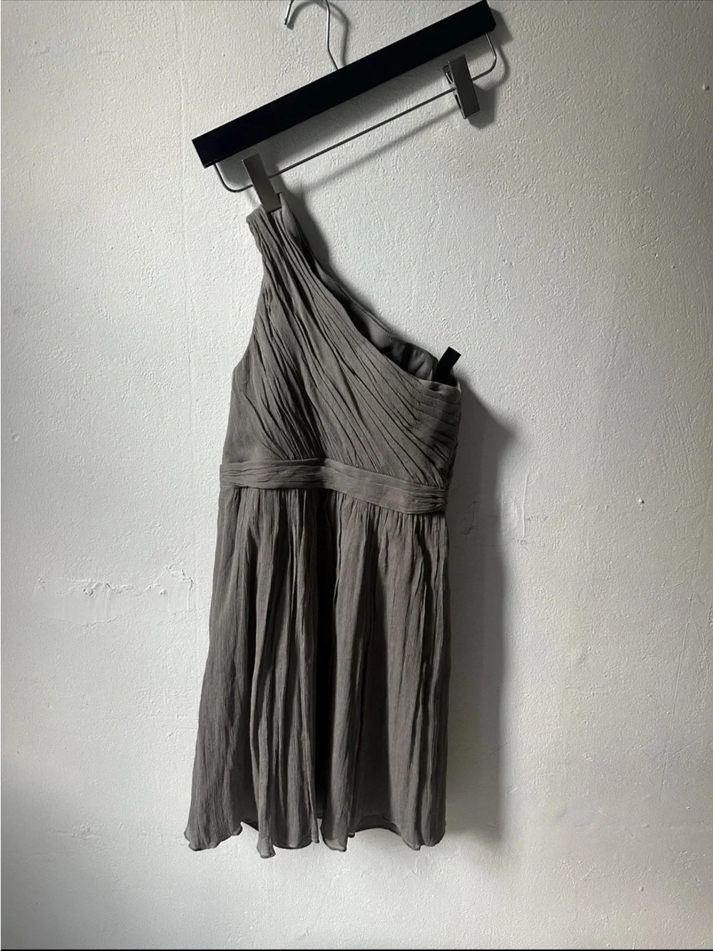 J.Crew 100% Silk One Shoulder Pleated Cocktail Dress Gray Petite 2
